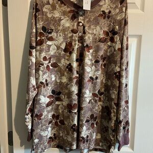 LuLaRoe Brown and Cream Leaf Print Top